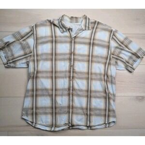 Tommy Bahama Shirt Mens XXL Tencel Lyocell Cotton Short‎ Sleeve Brown Plaid